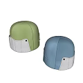 Green and Blue Upholstered Ottoman Stools with White Padded Bases 3d model