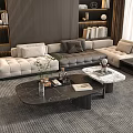 Modern Living Room With Stylish Marble Coffee Tables And Decorative Items