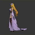 Game Movie Character With Long Blonde Hair In Elegant Purple Kimono Outfit Holding Sword