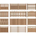 Various Wooden Fence Styles With Different Patterns For Outdoor Decoration 3d model
