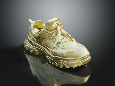 Stylish Golden Chunky Sole Sneakers With Shiny Metallic Finish And Treaded Design 3d model