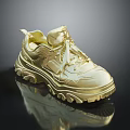 Stylish Golden Chunky Sole Sneakers With Shiny Metallic Finish And Treaded Design