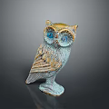 Decorative Owl Figurine In Blue And Gold With Intricate Feather Details