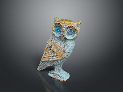 Decorative Owl Figurine In Blue And Gold With Intricate Feather Details 3d model
