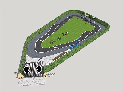 Creative Playground Park Layout With Track Green Lawn And Cartoon Cat Face Entrance 3d model