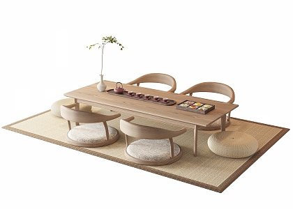 Japanese Tea Table and Chair Tatami Tea Table and Chair Combination 3d model