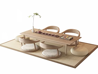 Japanese Tea Table and Chair Tatami Tea Table and Chair Combination 3d model