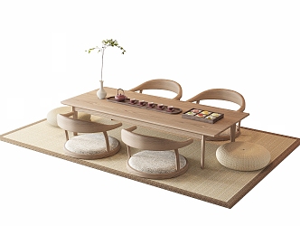 Japanese Tea Table and Chair Tatami Tea Table and Chair Combination 3d model