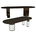 Modern Oval Dining Table With Wooden Tabletop And Marble Legs Design