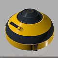 Yellow And Black Circular Equipment With Black Top Lid Side Handle And Brown Straps