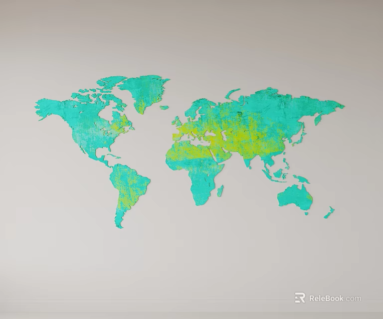 Modern World Map Wall Decor for Stylish Home Interior with Teal Green Design 3d model 