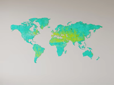 Modern World Map Wall Decor for Stylish Home Interior with Teal Green Design 3d model