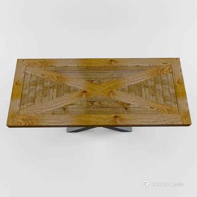 Wooden Coffee Table With Cross Pattern Wood Grain Surface And Sturdy Metal Base 3d model 