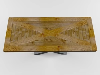 Wooden Coffee Table With Cross Pattern Wood Grain Surface And Sturdy Metal Base 3d model
