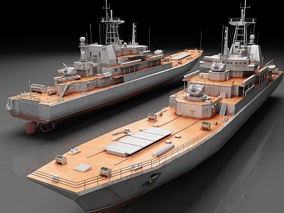 Modern Military Warships 3D Rendered Models With Deck Structures And Antennas 3d model