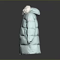 Light Blue Long Puffer Coat With Soft Fur Collar For Winter Fashion