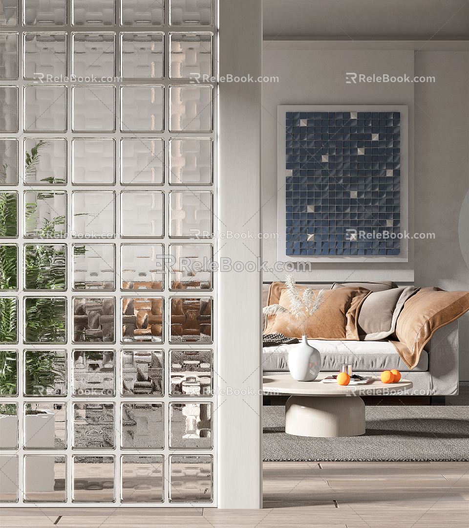 Modern glass brick glass partition 3d model