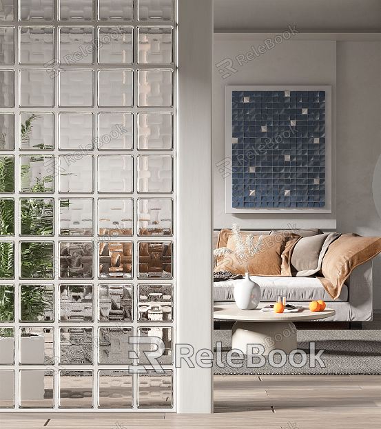 Modern glass brick glass partition model