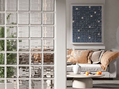 Modern glass brick glass partition model