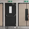 Modern Safety Exit Doors Interior With Green Signs Black Beige Design And Potted Plant