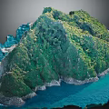 Mountainous Island Terrain With Lush Green Vegetation Rocky Coastline And Blue Seawater