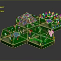 Detailed Hexagon Model with Green Landscape Pyramid Blue Pool Statues and Toy Car