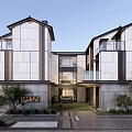 Modern Townhouse Exterior Architecture With Glass Facade Metal Frames And Landscaped Courtyard