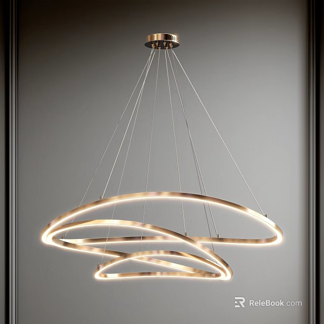 Modern Luxurious Minimalist Chandelier with Circular Glowing Metal Rings in Contemporary Design 3d model 