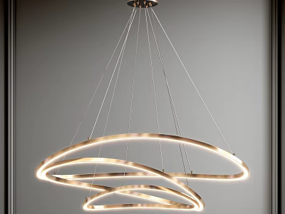 Modern Luxurious Minimalist Chandelier with Circular Glowing Metal Rings in Contemporary Design 3d model