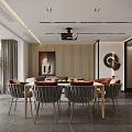 Modern Living and Dining Room With Sofa Dining Table Projector and Floor to Ceiling Windows