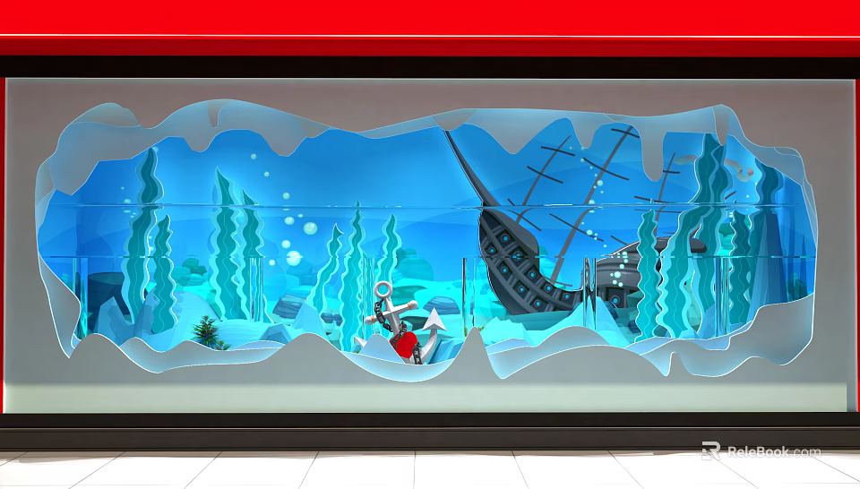 Underwater Themed Window Display Featuring Sunken Ship Coral Anchor And Bubbles 3d model 