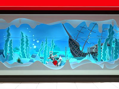 Underwater Themed Window Display Featuring Sunken Ship Coral Anchor And Bubbles 3d model