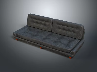 People Using Comfortable Gray Leather Sofa With Two Backrests And Orange Legs 3d model
