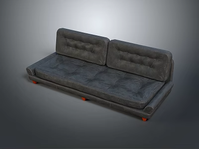 People Using Comfortable Gray Leather Sofa With Two Backrests And Orange Legs 3d model