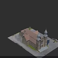 European Style Architecture Featuring Two Tall Towers Brown Roof And Stone Structure