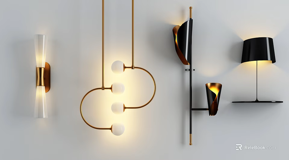 Modern Lighting Combination With Geometric Metal Frames And Spherical Glass Bulbs 3d model 