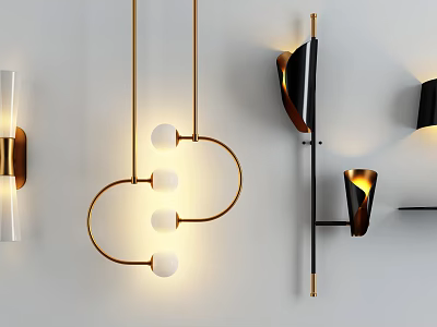 Modern Lighting Combination With Geometric Metal Frames And Spherical Glass Bulbs 3d model
