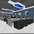 Modern Internet Cafe Interior Design With Gaming Computers Comfortable Seats And Blue Lighting 3d model