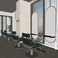 Modern Hair Salon Interior Design With Green Salon Chairs Large Mirrors Plants And Windows