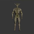 Humanoid Tree Creature with Bark Texture Body and Branch Like Head Structure 3D Character Design