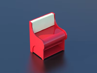Modern Red Desk With White Top And Minimalist Storage Design 3d model
