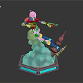 Game Movie Character In Action Pose With Rocket Boots Cloud Base And Blue Light