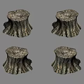Four Rustic Stone And Wood Tree Stumps With Natural Textured Surfaces And Crafted Design