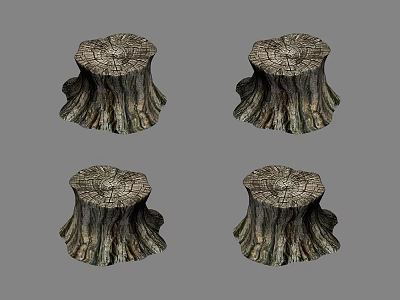 Four Rustic Stone And Wood Tree Stumps With Natural Textured Surfaces And Crafted Design 3d model