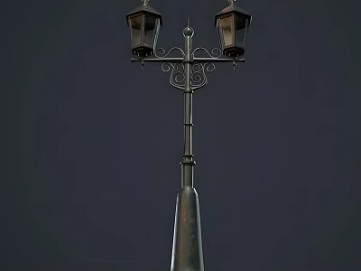 Vintage Iron Outdoor Light With Decorative Bracket And Double Lanterns For Garden Pathway 3d model