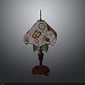 Vintage Embroidered Table Lamp Furniture With Red Base And Colorful Floral Patterns