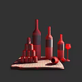 Elegant Wine Bottles And Glasses Arranged On Wooden Serving Board