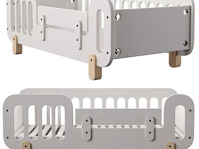 White Wooden Bunk Bed With Safety Guard Rails And Sturdy Ladder For Kids Bedroom Furniture 3d model