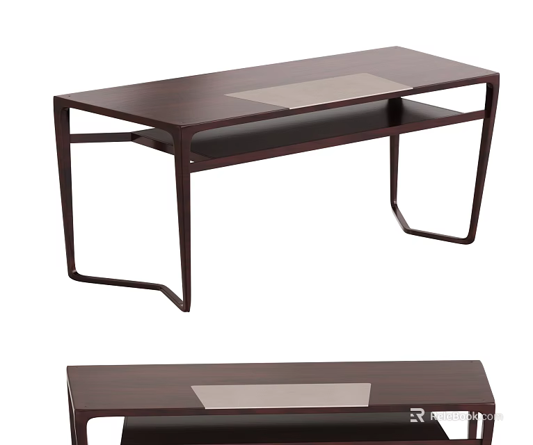 Modern Dark Wood Desk With Light Mat Tabletop And Sturdy Frame Design 3d model 