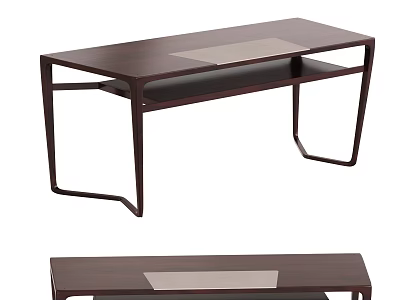 Modern Dark Wood Desk With Light Mat Tabletop And Sturdy Frame Design 3d model